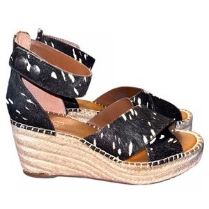 Franco Sarto Italian Leather Black and White Espadrille Wedges
